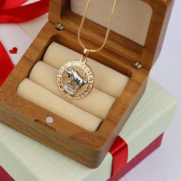 "Rose Gold Taurus Zodiac Pendant with Bull Motif and Symbol Ring, XPPT1446 - Picture 8 of 12